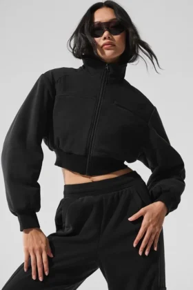 Polar Fleece Kısa Wintry Mix Ceket - Siyah