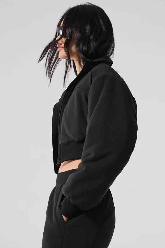 Polar Fleece Kısa Wintry Mix Ceket - Siyah
