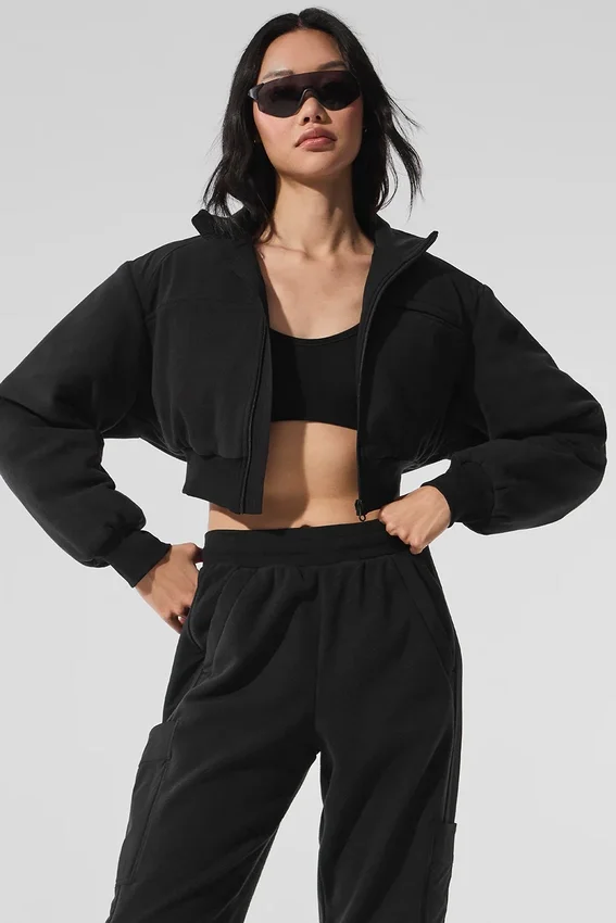 Polar Fleece Kısa Wintry Mix Ceket - Siyah