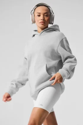 Renown Ağır French Terry Kapüşonlu Kapüşonlu Sweatshirt - Atletik Melanj Gri