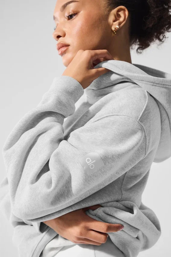 Renown Ağır French Terry Kapüşonlu Kapüşonlu Sweatshirt - Atletik Melanj Gri