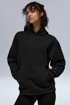 Renown Ağır French Terry Kapüşonlu Kapüşonlu Sweatshirt - Siyah