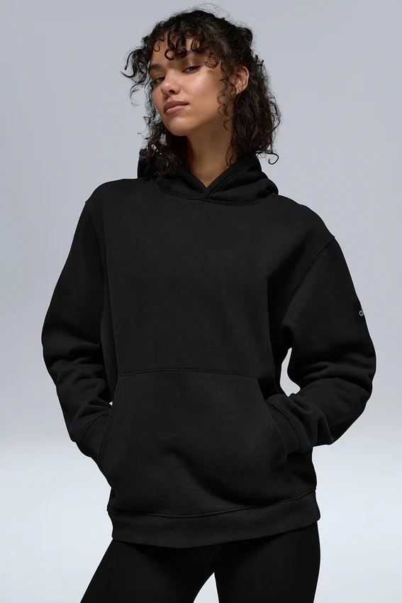 Renown Ağır French Terry Kapüşonlu Kapüşonlu Sweatshirt - Siyah