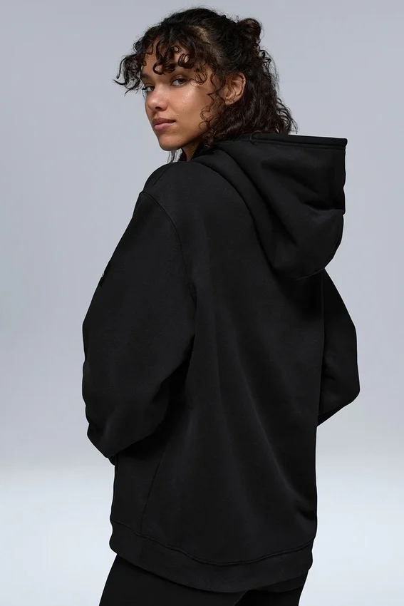 Renown Ağır French Terry Kapüşonlu Kapüşonlu Sweatshirt - Siyah