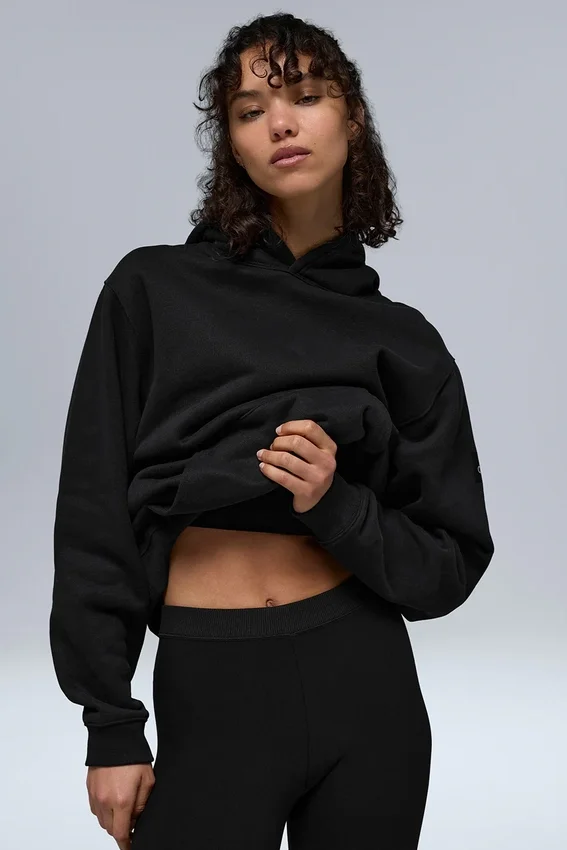 Renown Ağır French Terry Kapüşonlu Kapüşonlu Sweatshirt - Siyah