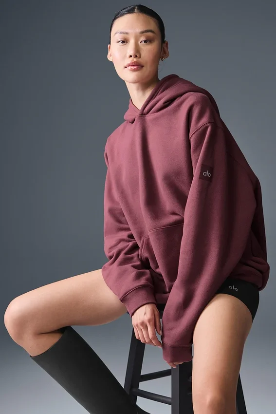 Renown Ağır French Terry Kapüşonlu Sweatshirt - Bordo Trüf