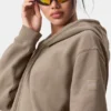 Renown Tam Fermuarlı Kapüşonlu Kapüşonlu Sweatshirt - Gravel
