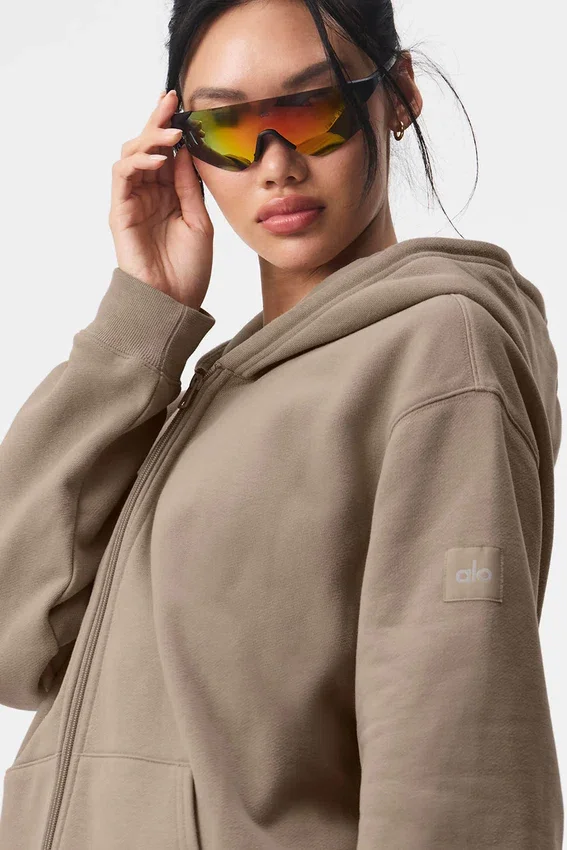 Renown Tam Fermuarlı Kapüşonlu Kapüşonlu Sweatshirt - Gravel