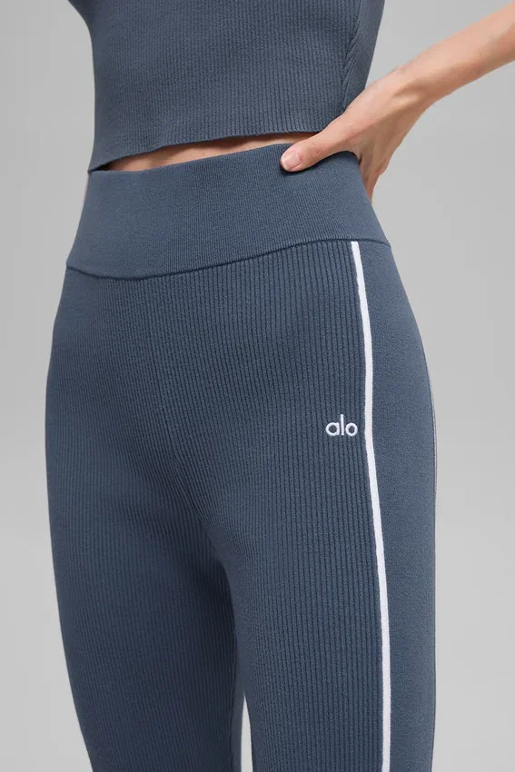 Ribana Kazak Örme Highline Geniş Paça Pantolon - Bluestone/Beyaz