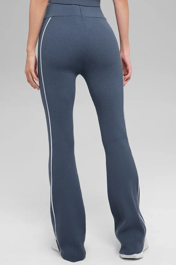 Ribana Kazak Örme Highline Geniş Paça Pantolon - Bluestone/Beyaz