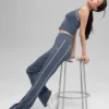 Ribana Kazak Örme Highline Geniş Paça Pantolon - Bluestone/Beyaz