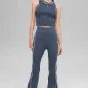Ribana Kazak Örme Highline Geniş Paça Pantolon - Bluestone/Beyaz