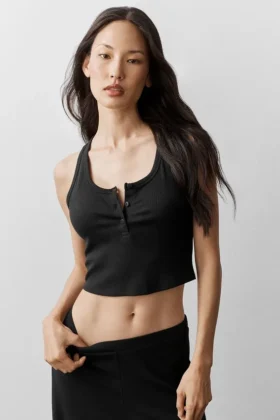 Ribana Modal Henley Tank - Siyah