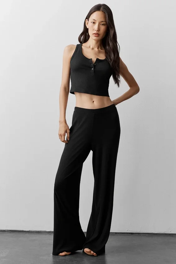 Ribana Modal Henley Tank - Siyah