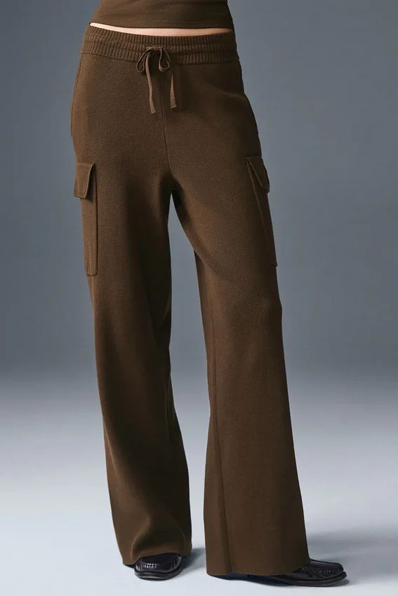 Scholar Örme High-Waist Kargo Pantolon - Espresso