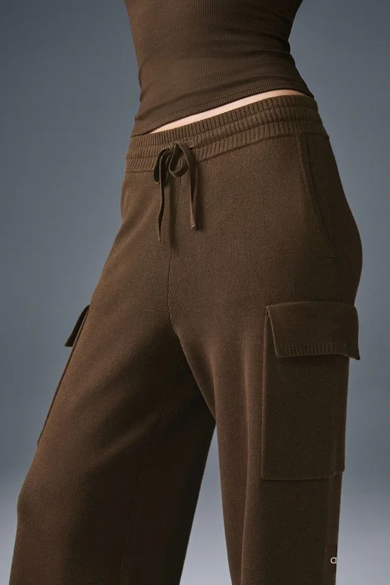 Scholar Örme High-Waist Kargo Pantolon - Espresso