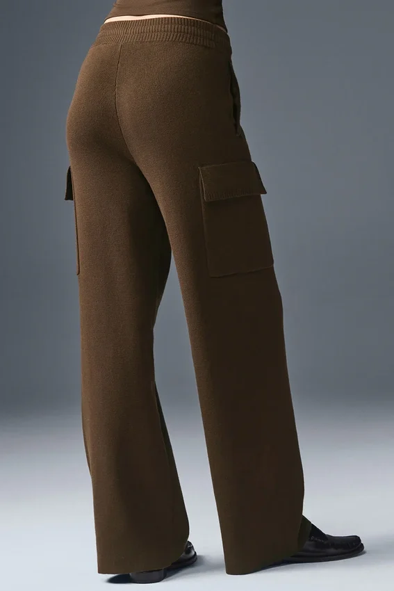 Scholar Örme High-Waist Kargo Pantolon - Espresso