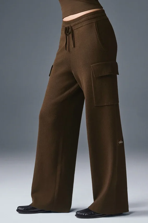 Scholar Örme High-Waist Kargo Pantolon - Espresso