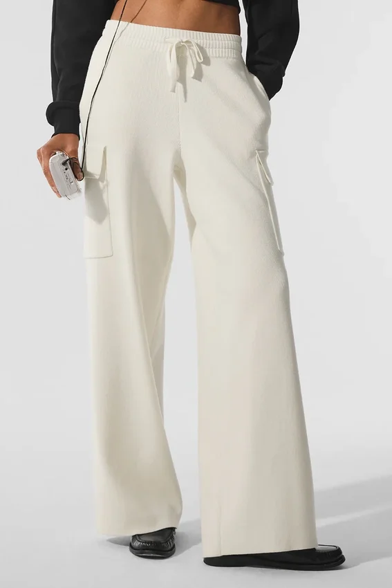 Scholar Örme High-Waist Kargo Pantolon - Fildişi