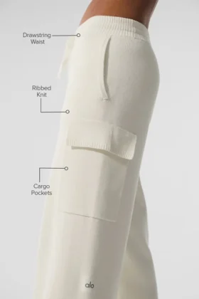 Scholar Örme High-Waist Kargo Pantolon – Fildişi