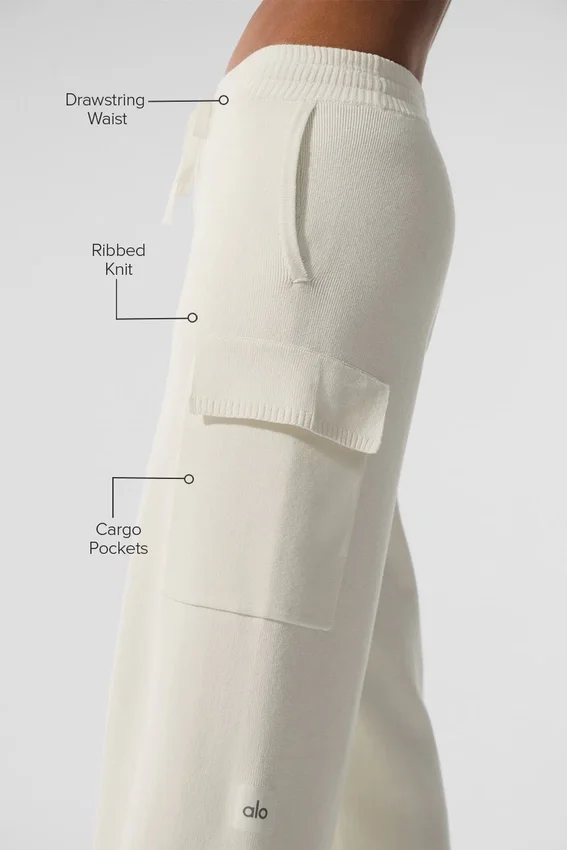 Scholar Örme High-Waist Kargo Pantolon - Fildişi