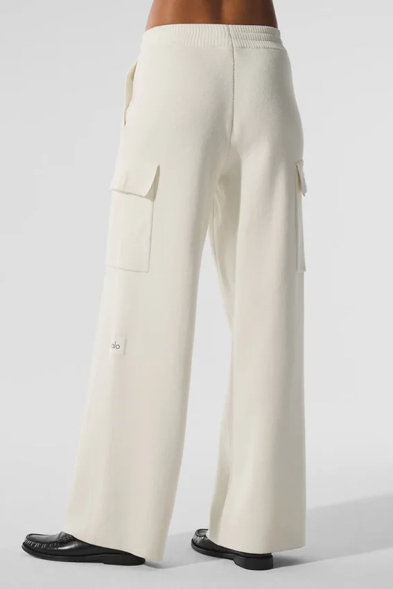 Scholar Örme High-Waist Kargo Pantolon - Fildişi