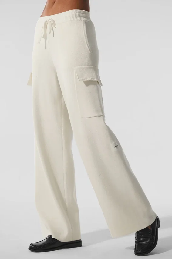 Scholar Örme High-Waist Kargo Pantolon - Fildişi