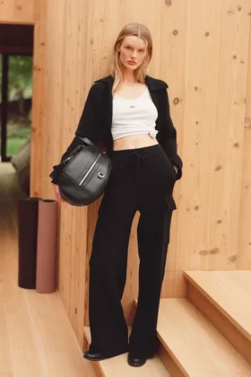 Scholar Örme High-Waist Kargo Pantolon - Siyah