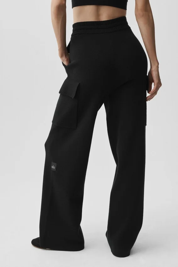 Scholar Örme High-Waist Kargo Pantolon - Siyah
