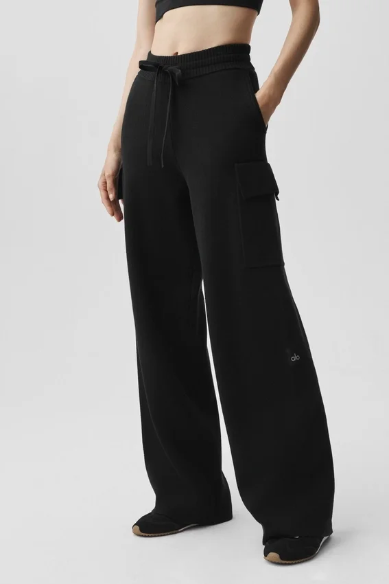 Scholar Örme High-Waist Kargo Pantolon - Siyah