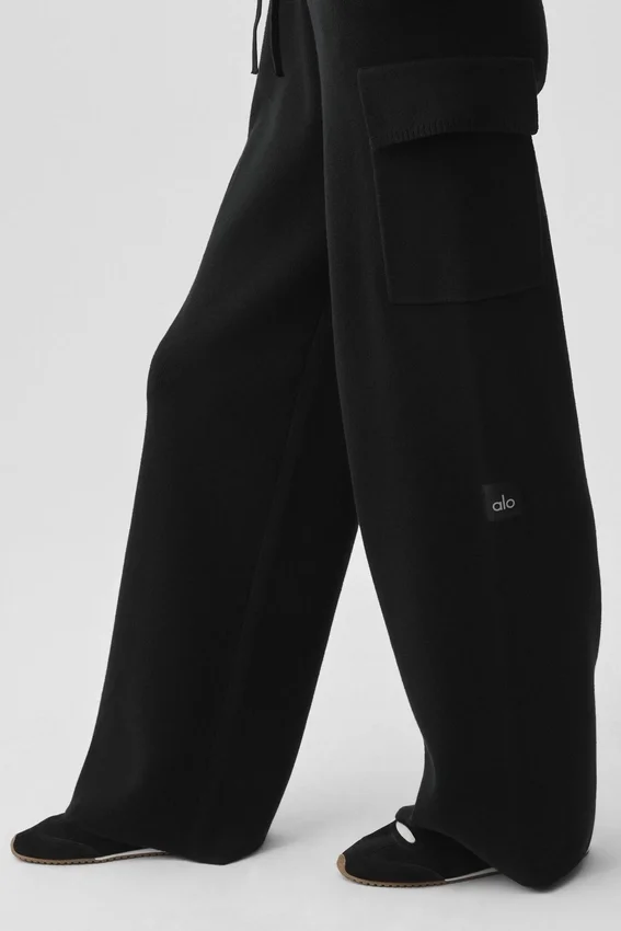 Scholar Örme High-Waist Kargo Pantolon - Siyah