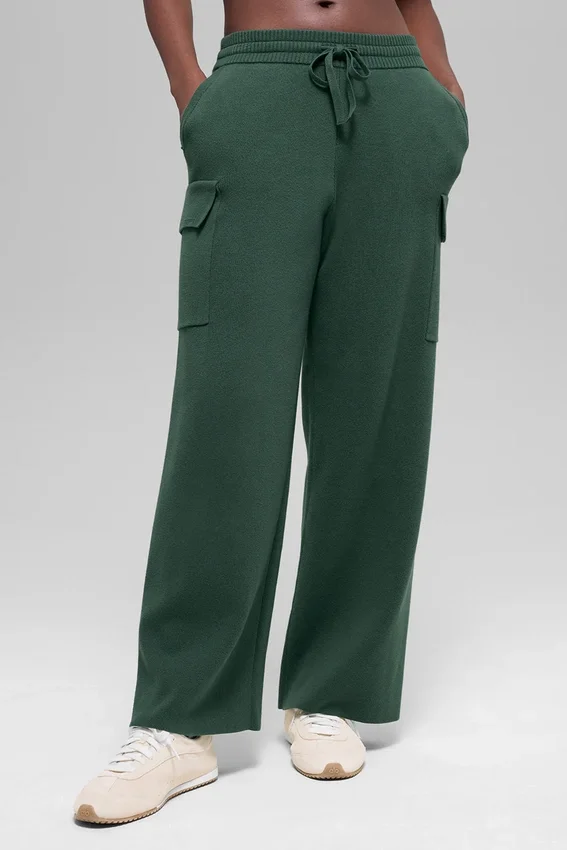 Scholar Örme High-Waist Kargo Pantolon - Yonca Yeşili
