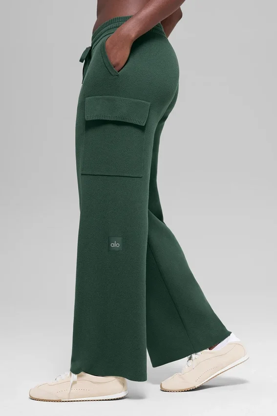 Scholar Örme High-Waist Kargo Pantolon - Yonca Yeşili