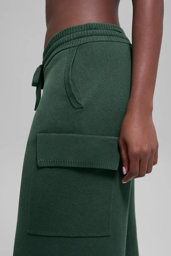 Scholar Örme High-Waist Kargo Pantolon - Yonca Yeşili