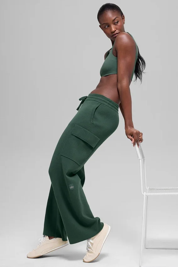 Scholar Örme High-Waist Kargo Pantolon - Yonca Yeşili
