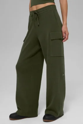 Scholar Örme High-Waist Kargo Pantolon - Zeytin Yeşili