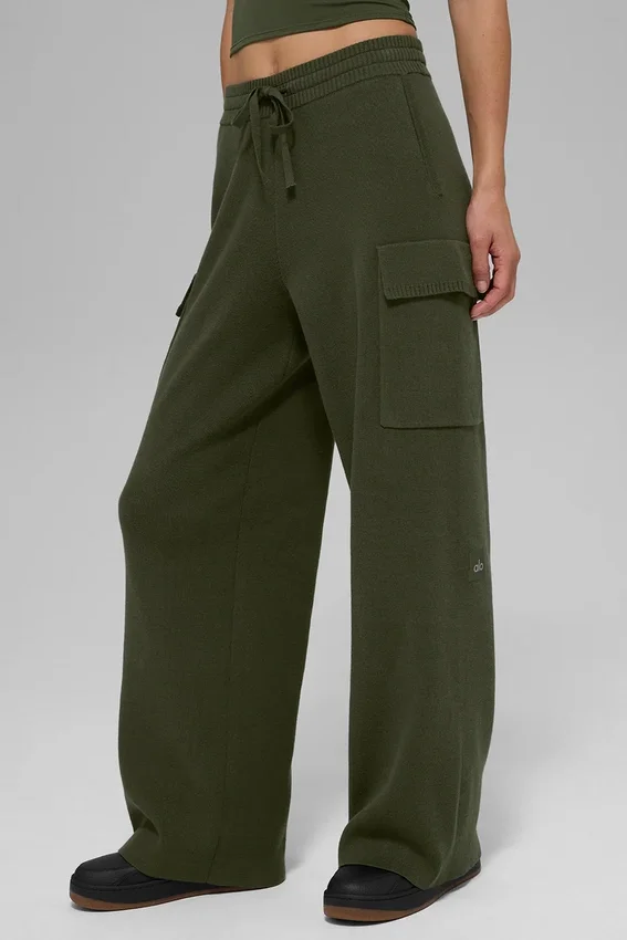 Scholar Örme High-Waist Kargo Pantolon - Zeytin Yeşili