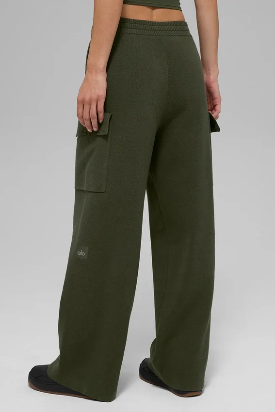 Scholar Örme High-Waist Kargo Pantolon - Zeytin Yeşili