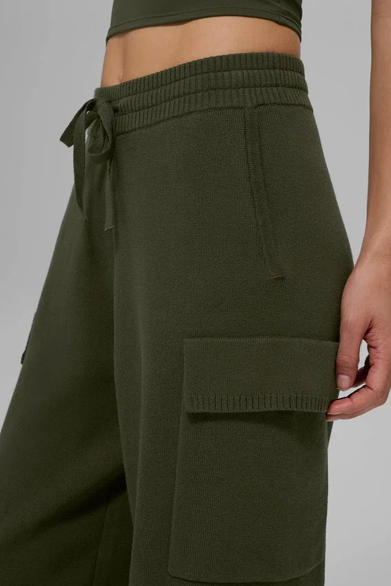 Scholar Örme High-Waist Kargo Pantolon - Zeytin Yeşili