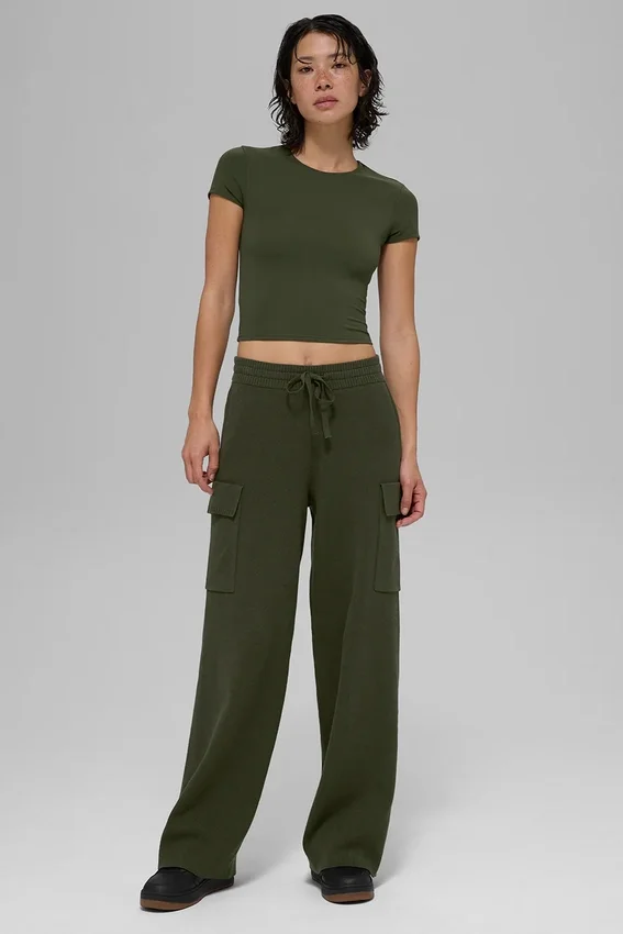 Scholar Örme High-Waist Kargo Pantolon - Zeytin Yeşili