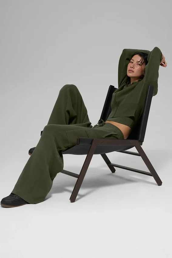 Scholar Örme High-Waist Kargo Pantolon - Zeytin Yeşili