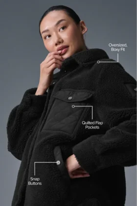 Sherpa Kenarlı Shacket – Siyah