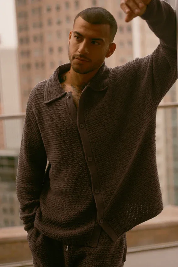 Shift Knit Düğmeli Uzun Kollu - Espresso