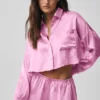 Silk Luminous Kısa Düğmeli Uzun Kollu Gömlek - Candy Heart Pink