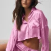 Silk Luminous Kısa Düğmeli Uzun Kollu Gömlek - Candy Heart Pink