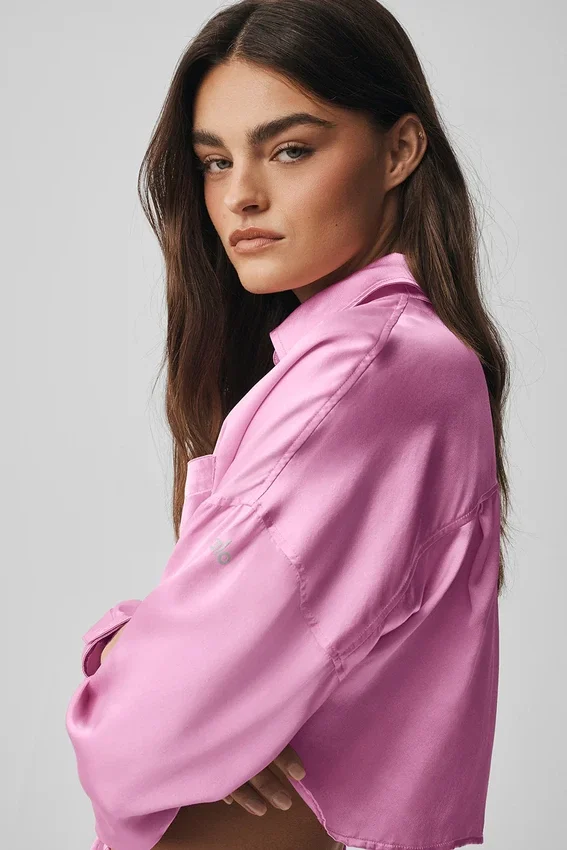 Silk Luminous Kısa Düğmeli Uzun Kollu Gömlek - Candy Heart Pink