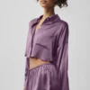 Silk Luminous Kısa Düğmeli Uzun Kollu Gömlek - Plum Kiss