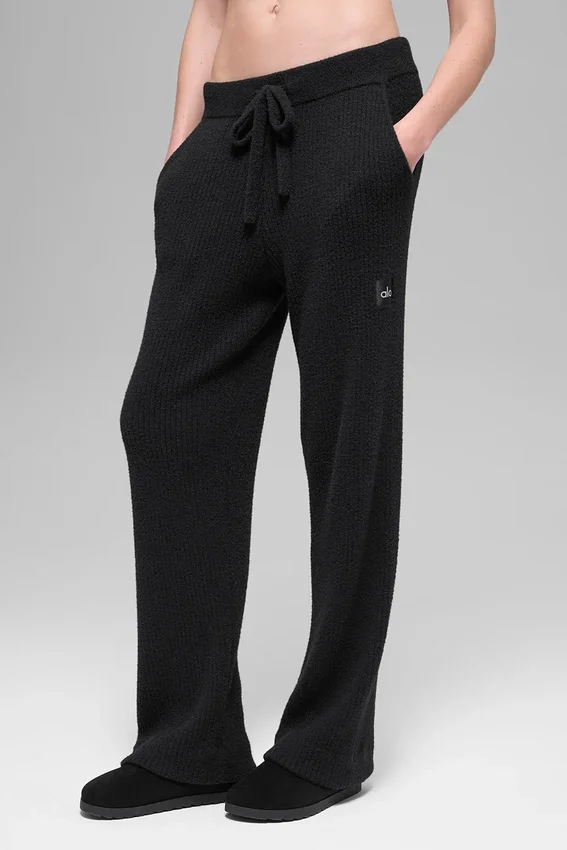 Snuggle Up High-Waist Geniş Paça Pantolon - Siyah
