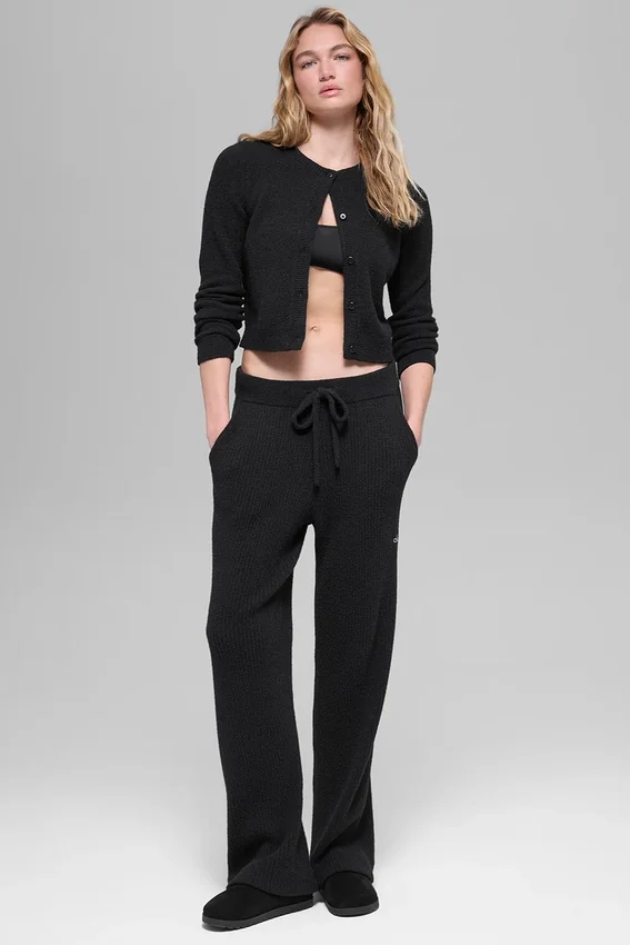 Snuggle Up High-Waist Geniş Paça Pantolon - Siyah