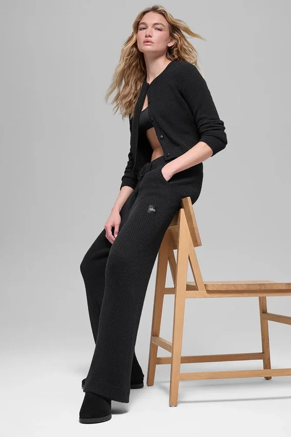 Snuggle Up High-Waist Geniş Paça Pantolon - Siyah